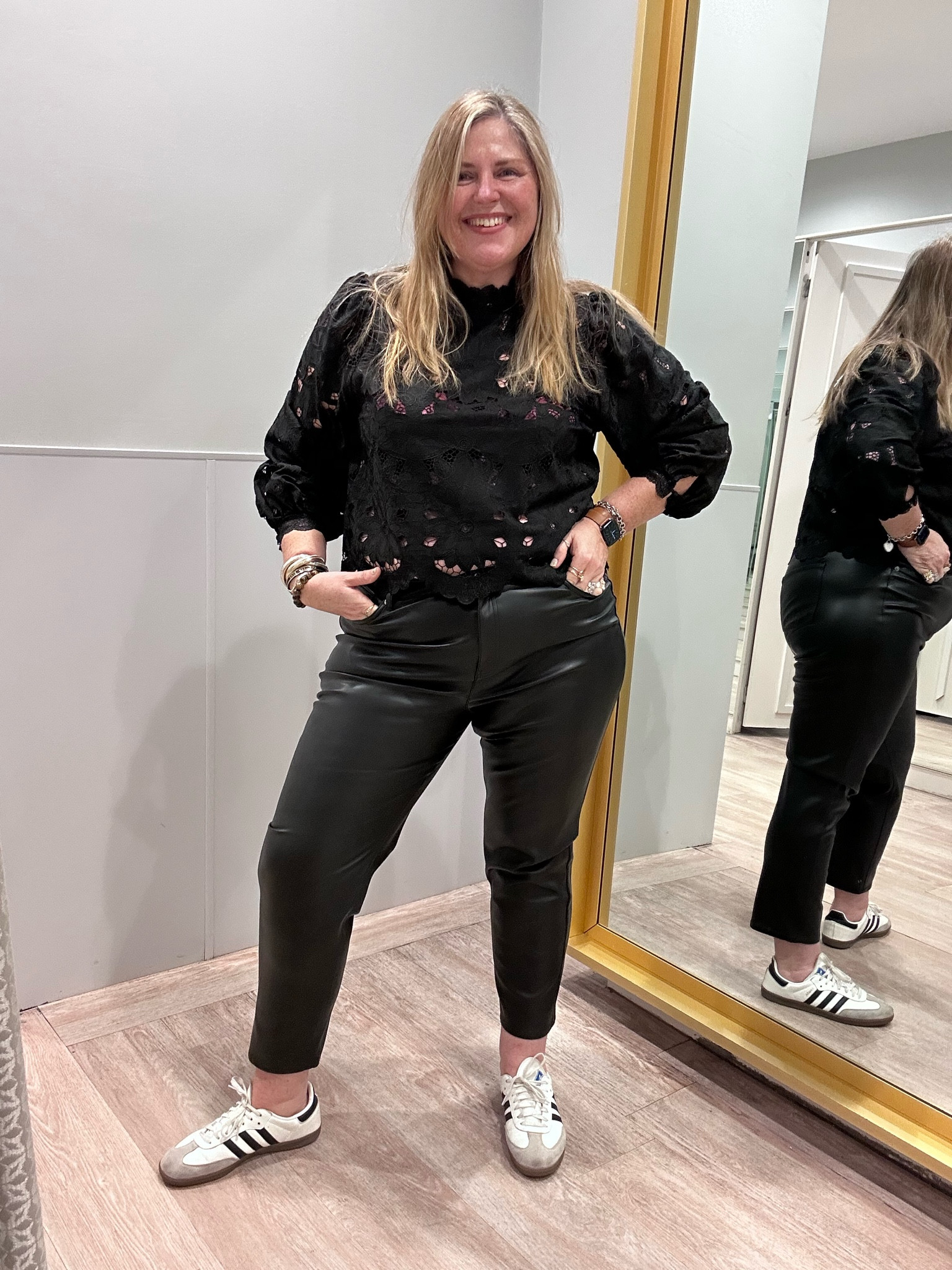 Faux leather trousers, black shirt 

#LTKcurves #LTKplussize #LTKstyletip