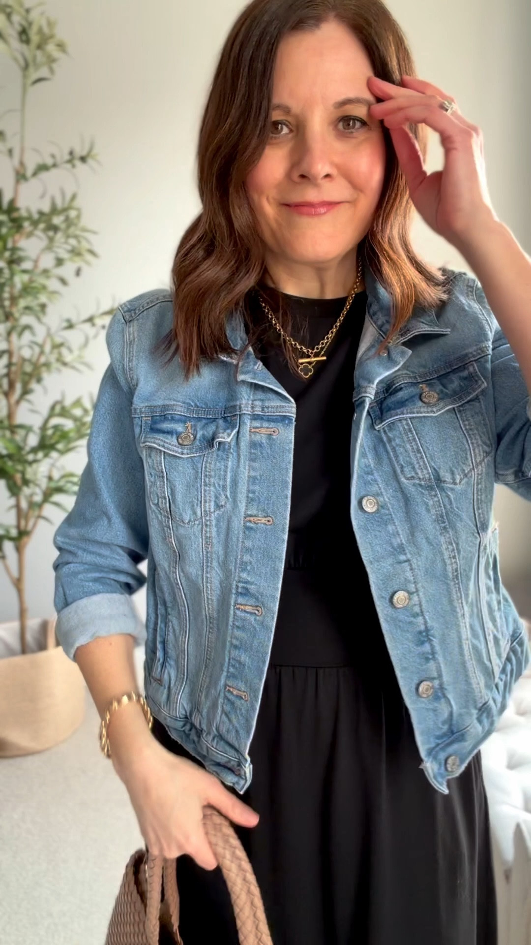Here’s a casual look that’s easy to throw on for a day on the road or sightseeing. Add your denim jacket, comfy one-buckle slides, and a woven taupe tote bag. This denim trucker jacket ends at the hip and has a slightly relaxed fit in a lighter wash for an easy, breezy feel. This dress fits tts. I’m in a small. 


#LTKOver40 #LTKMidsize #LTKSaleAlert