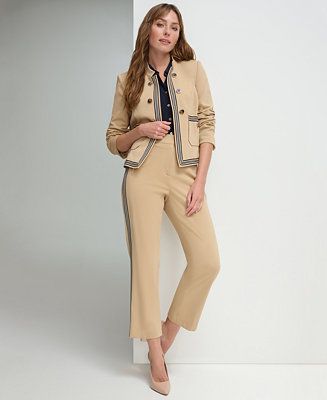 Tommy Hilfiger Women's Open-Front Stripe-Trimmed Blazer, Sleeveless Button-Front Blouse, and Side... | Macy's