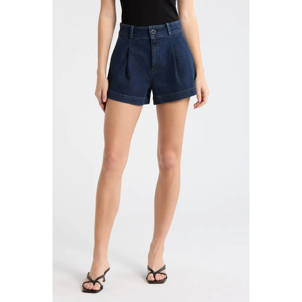 PAIGE Camille Pleated Denim Shorts in Ballast at Nordstrom, Size 31 | Nordstrom