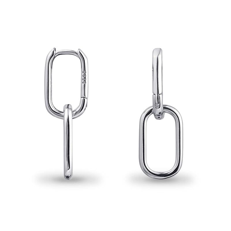 925 Sterling Silver Double Oval Huggie Hoop Earrings for Women, Small Silver Hoop Earrings for Se... | Amazon (US)