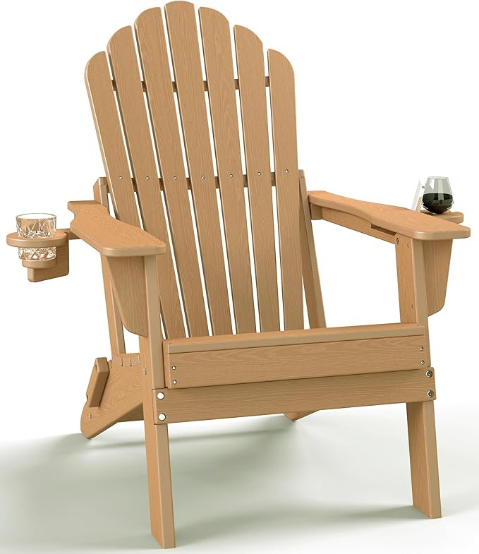 Plawdlik Oversized Folding Adirondack Chair, HDPE All-Weather Patio Chair with 2 Cup Holders, Hig... | Amazon (US)