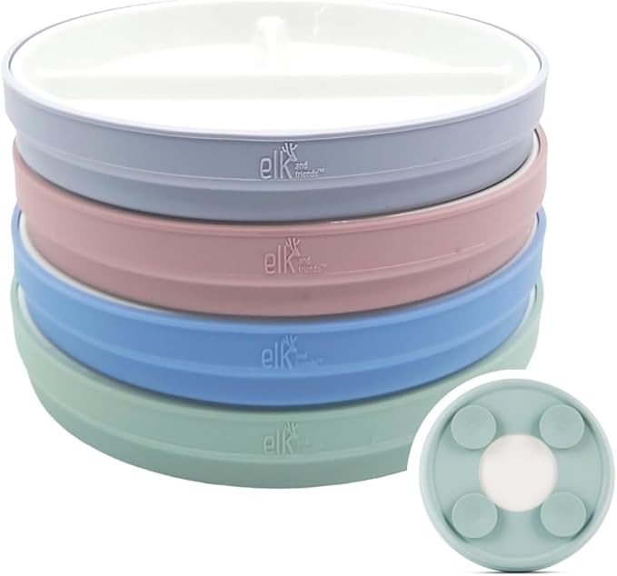 Elk and Friends Kids 7.8” Porcelain White Plates with Silicone Suction Sleeves Sleeves | Divide... | Amazon (US)
