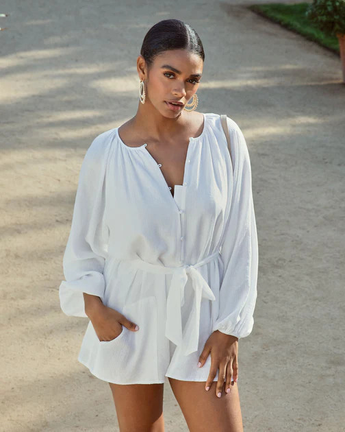 Hamptons Pocketed Romper - White - SALE | VICI