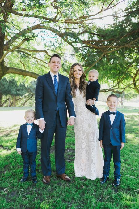 Dressy Family Picture + white lace dress +  matching boy suits + bow ties + navy/white

#LTKkids #LTKstyletip #LTKfamily