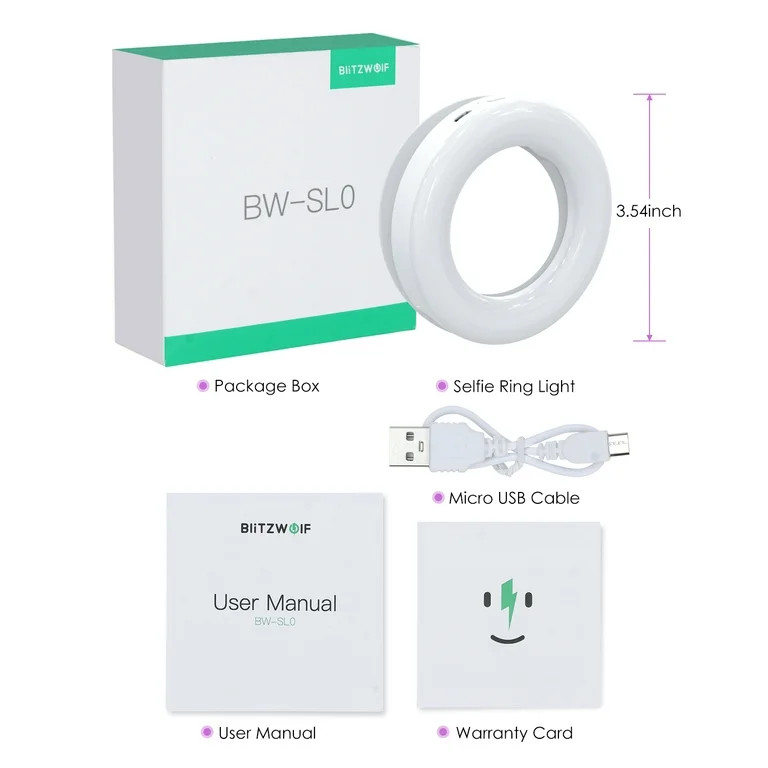 BlitzWolf Mini Selfie Ring Light Clip-on Cell Phones, USB Rechargeable Light with SOS Mode 3500-6... | Walmart (US)