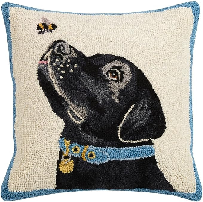 Peking Handicraft 30ML463C16SQ Black Lab with Bee Hook Pillow, 100% Wool and Cotton | Amazon (US)