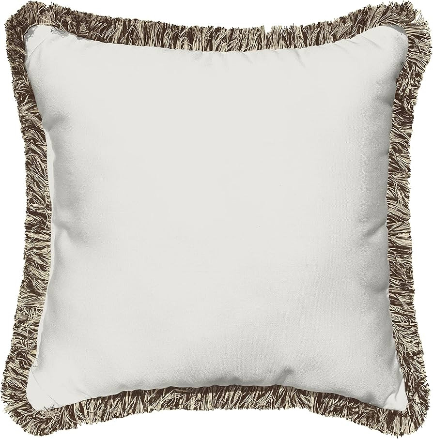 Sorra Home x Sunbrella Fringe Pillow, 18 x 18 x 6 inches, Canvas Natural and Brown | Amazon (US)