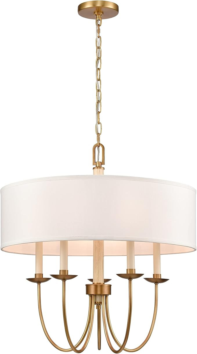 Elk Home Neville 5-Light Chandelier - in Natural Brass Finish, with White Fabric Drum Shade, Tran... | Amazon (US)