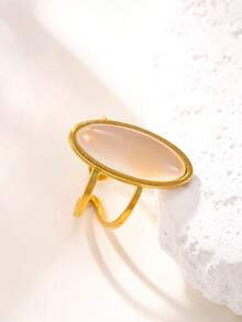 1pc 18K Gold Plated Stainless Steel Rhombus Ring, Inlaid With Milky White Gemstone, Suitable For ... | SHEIN