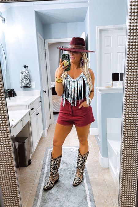 Country concert western outfit inspo 
Fringe bodysuit - size small 
Maroon shorts - size 8

#LTKparties #LTKtravel #LTKstyletip