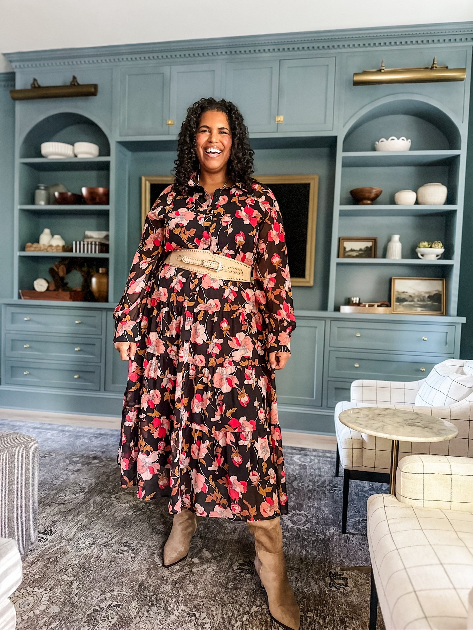 The fall floral dress is great for curvy bodies. It has long sleeves and is full coverage. Perfect for a fall wedding or date night  

#LTKStyleTip #LTKOver40 #LTKPlusSize