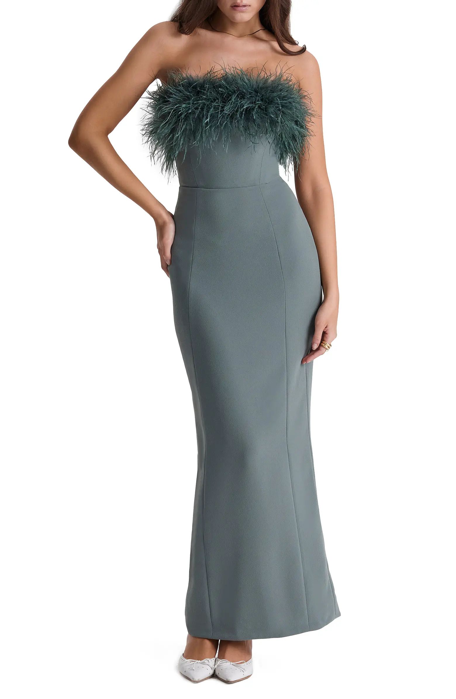 Juliene Strapless Feather Bodice Crepe Cocktail Dress | Nordstrom