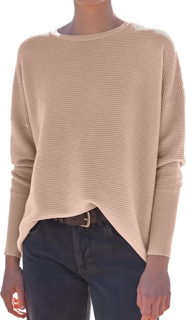 ANRABESS Women’s Long Batwing Sleeve Crewneck Casual Loose Ribbed Knit Fall Sweater Pullover with Sp | Amazon (US)