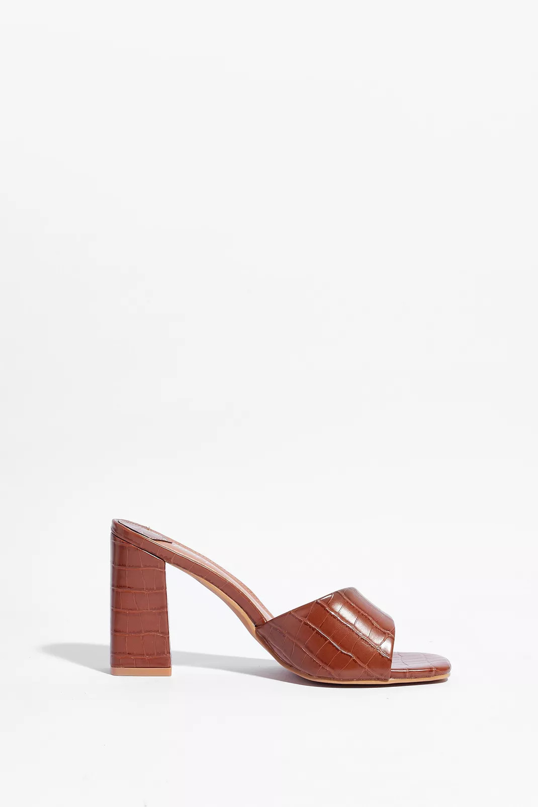 Faux Leather Croc Asymmetric Heeled Mules | Nasty Gal (US)