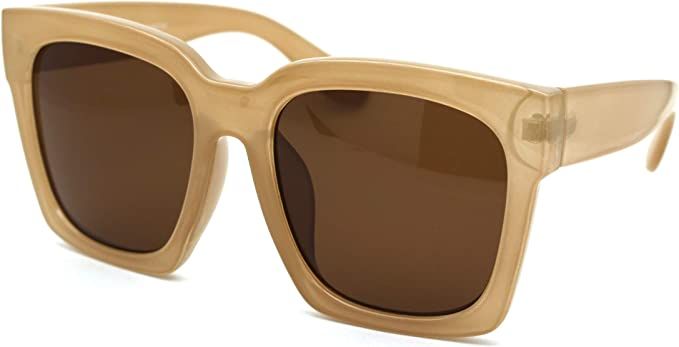 Womens Boyfriend Style Oversize Horned Rim Thick Plastic Sunglasses | Amazon (US)