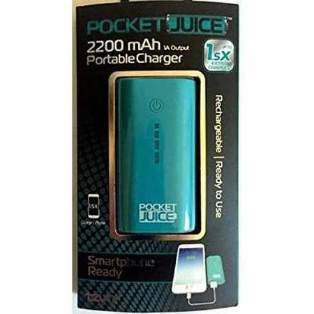 Tzumi Pocket Juice External Battery Pack 2200 mAh USB Charger Teal Blue (Compatible with Apple and A | Walmart (US)