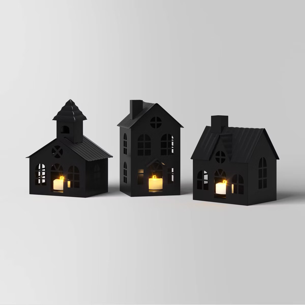 3pc Lit Metal House Decorative Christmas Figurine Set - Wondershop™ Black: Tabletop Indoor Deco... | Target