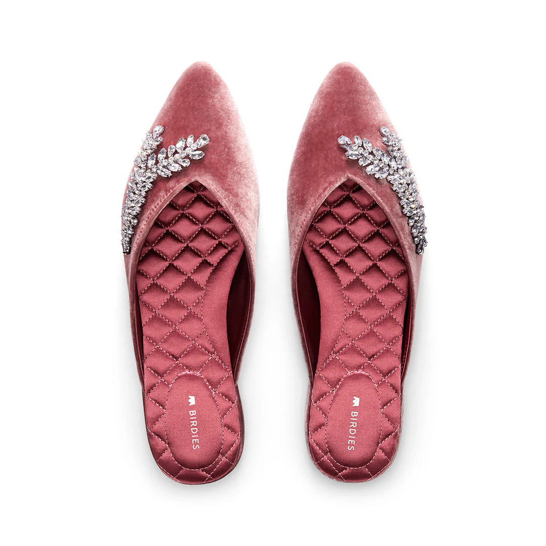 Birdies The Swan - Jeweled Raspberry Slides, Size 8.5, Velvet | BIRDIES
