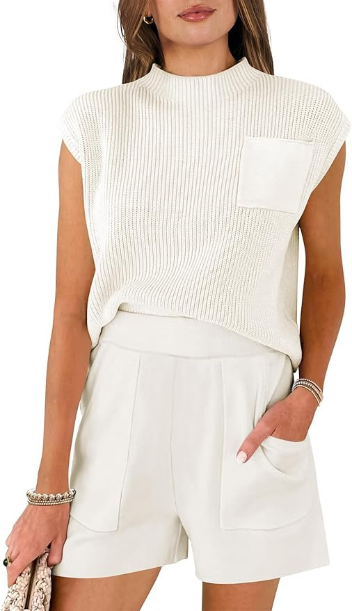 Caracilia 2 Piece Outfits Casual Comfy Knit Pullover Tops And Shorts Pants Summer Swetater Matchi... | Amazon (US)