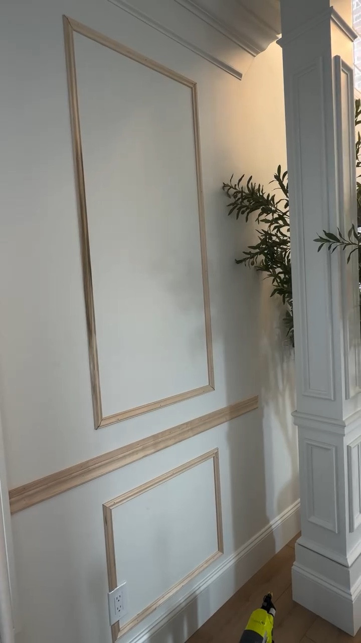 We were quoted $10K for two rooms 😅
So… we DIY’d it with @loweshomeimprovement 

Measured, mapped it out, and headed to Lowe’s for moulding—went with real wood over MDF, using thicker boards for the chair rail and thinner trim for the boxes.

A laser level was a must, and we nailed everything in for a secure finish.

Only one wall done and I’m already obsessed 🤍

Shop everything we used for this project at Lowe’s — link in bio.

#lowesproject #lowespartner #loweshomeimprovement #moulding #diy

#LTKHome