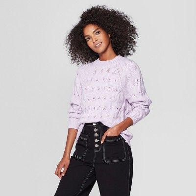 Women's Long Sleeve Crew Neck Cable Sweater - Who What Wear™ | Target