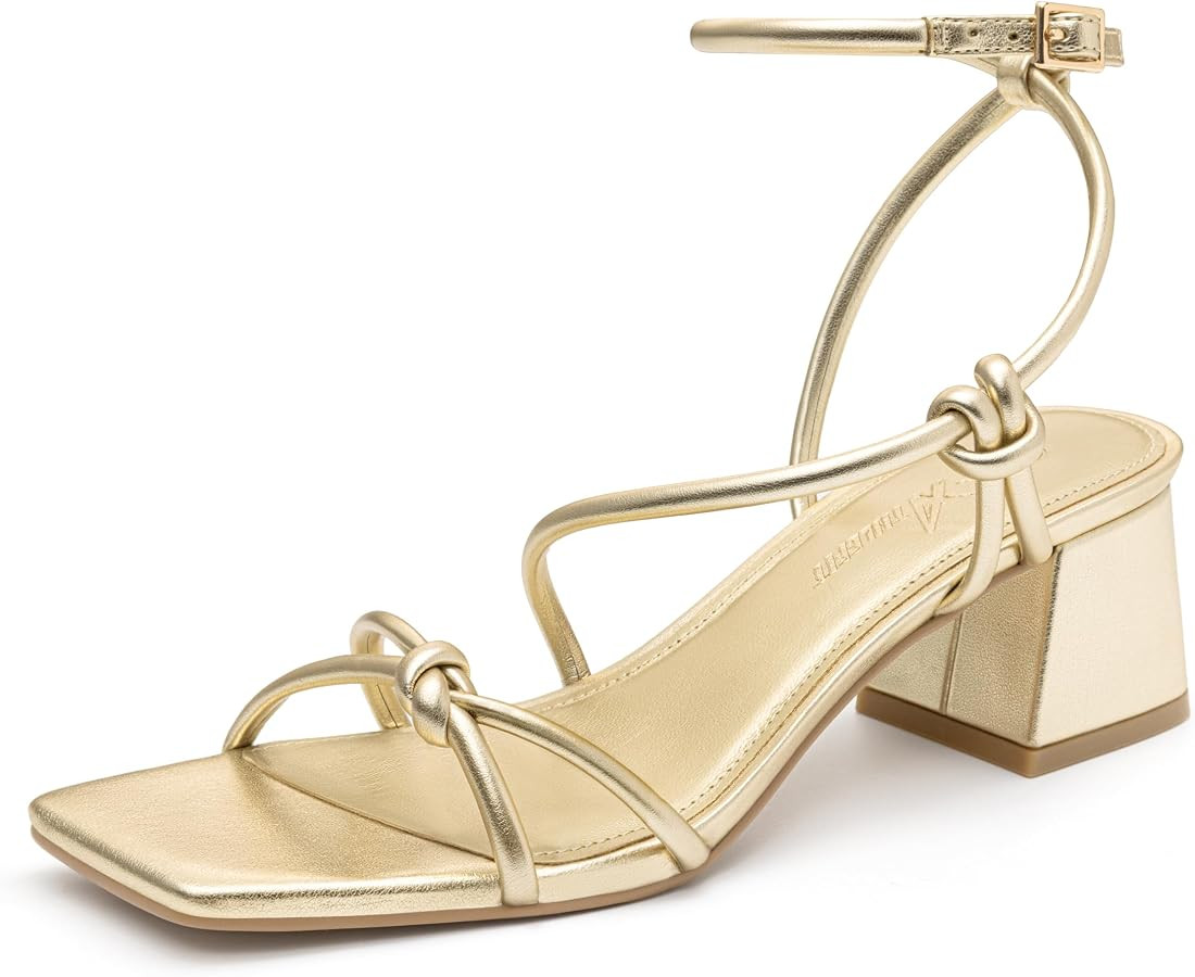 Athlefit Strappy Heels for Women Dressy Open Square Toe Heeled Sandals Low Chunky Block Heels Dre... | Amazon (US)