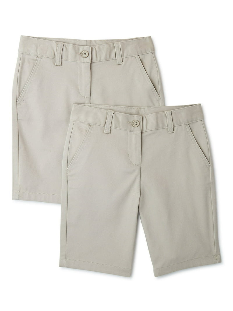 Wonder Nation Girls School Uniform Bermuda Shorts, 2-Pack, Sizes 4-16 & 8-20 Plus - Walmart.com | Walmart (US)