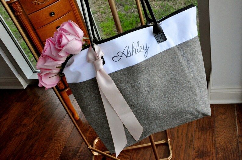 Bridesmaid Tote (Qty. 1). Personalized Bridesmaid Gift Bags. Custom Name Bag. Zipper Tote. GRTBlH... | Etsy (US)