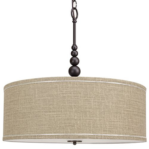 Kira Home Adelade 22" Modern 3-Light Drum Pendant Chandelier, Sand Fabric Shade, Tempered Glass Diffuser, Adjustable Height, Oil-Rubbed Bronze Finish | Amazon (US)