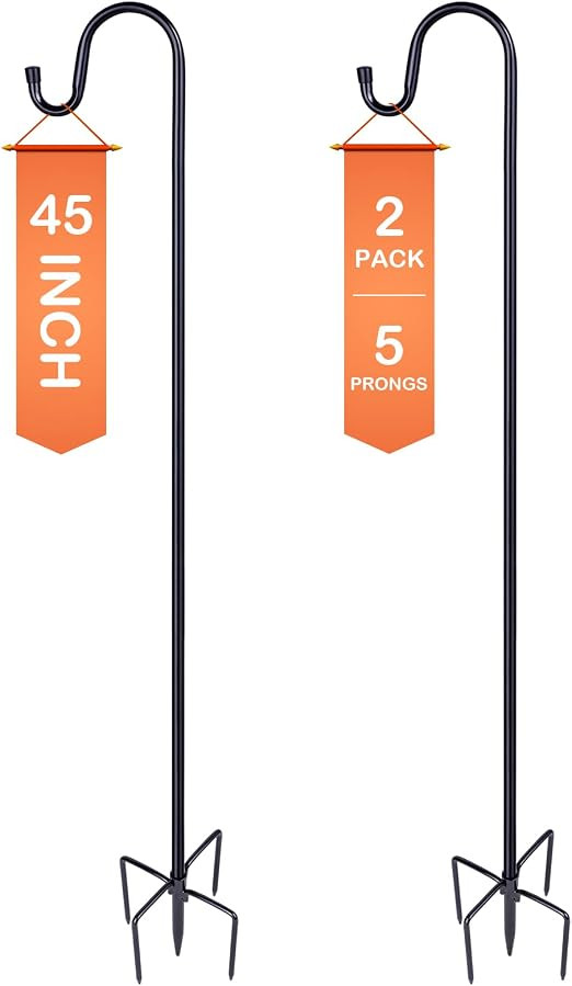 Bird Feeder Pole, 45 INCH Heavy Duty Shepherds Hooks for Outdoor with 5 Prong Base, Adjustable St... | Amazon (US)