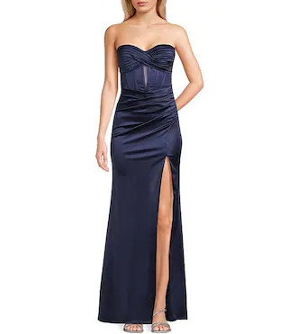 Sateen Sweetheart Neck Strapless Corset Long Dress | Dillard's