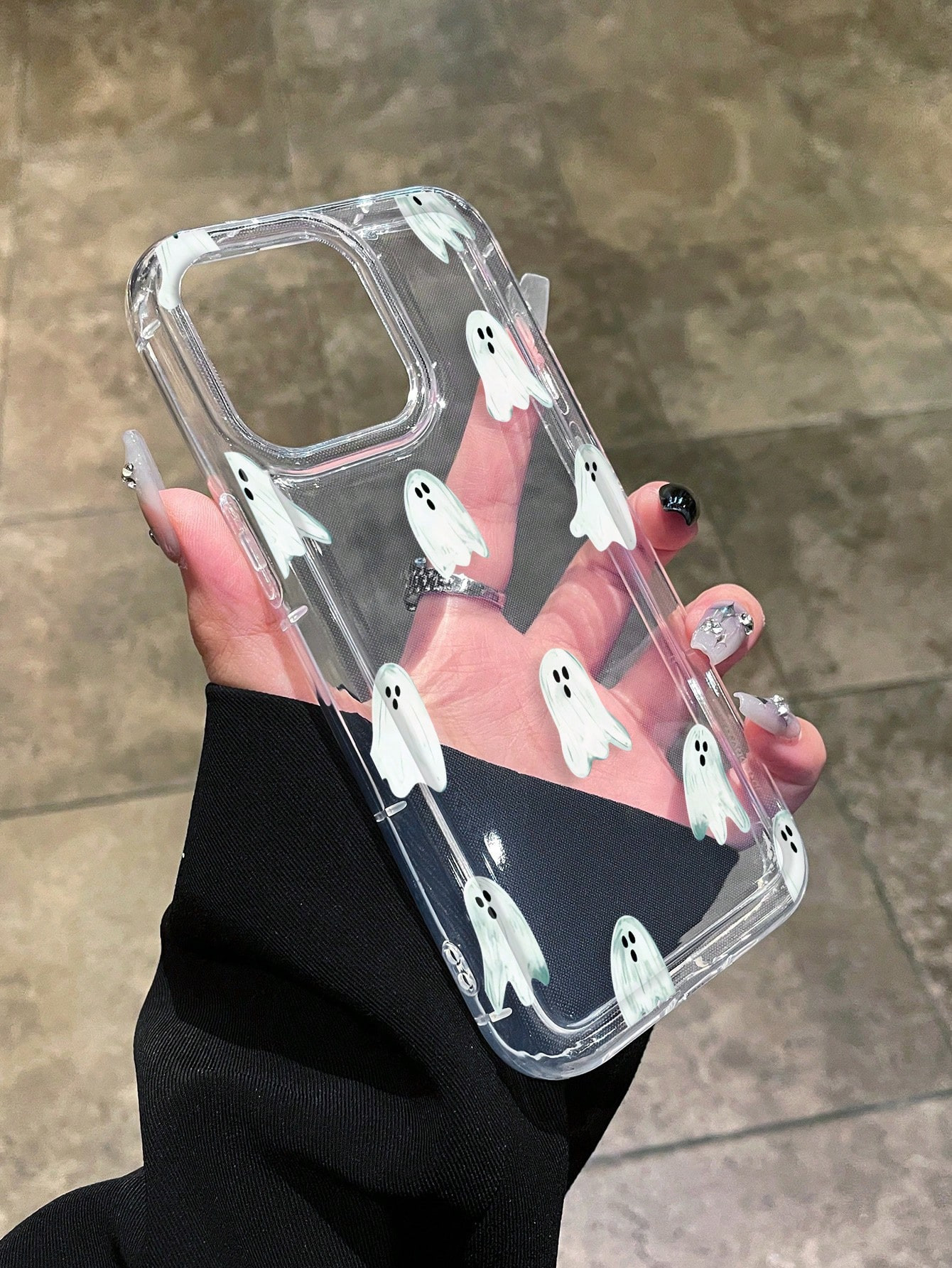 Shock-Absorbing Printed Transparent Phone Case, Halloween Ghost Print Phone Case For IPhone 16/16... | SHEIN