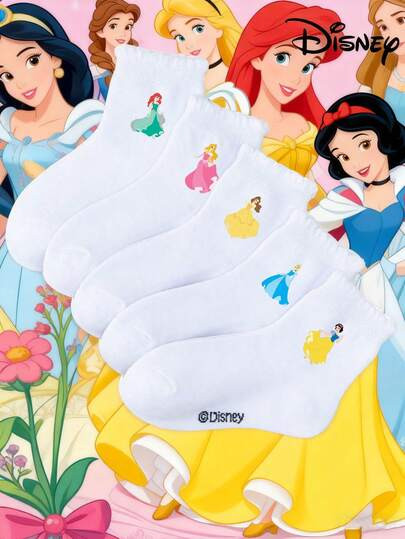 Disney 1/5 Pairs Princess Cute Socks For Girls, Mermaid, Mid-Calf, Korean Cartoon, Boys Winter Br... | SHEIN