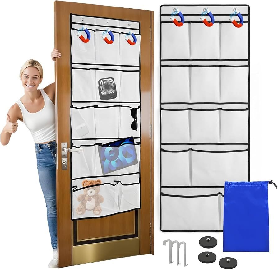 Magnetic Cruise Door Organizer \u2013 13-Pocket Hanging Storage with 2 Large Shoe Pockets, No Hoo... | Amazon (US)