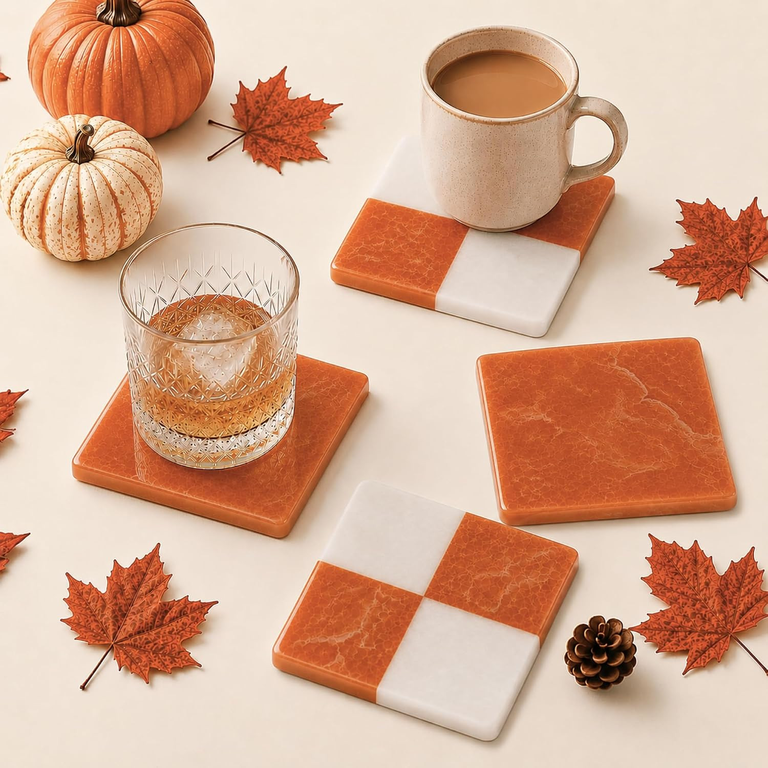 Folkulture Cute Fall Coasters, Set of 4, Non Slip, Easy to Clean - 4 Inch | Amazon (US)