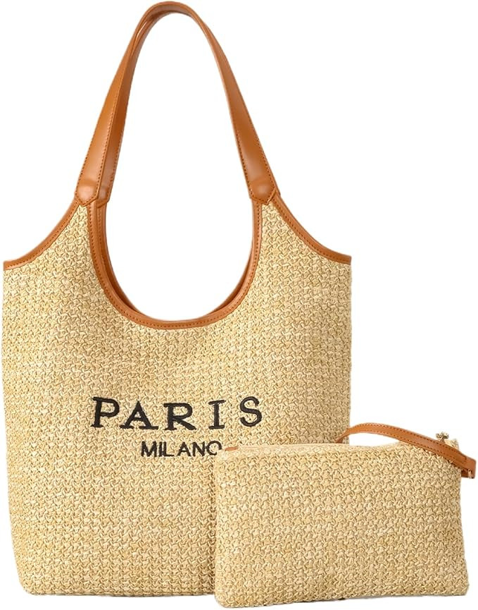 Straw Tote Bags for Women, Summer Straw Purses and Handbags Shoulder Woven Raffia Beach Bag with ... | Amazon (US)