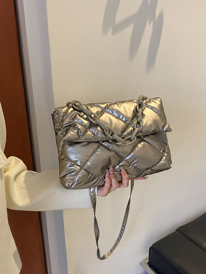 Metallic Square Bag Funky Argyle Quilted Chain Decor Flap For Daily Life | SHEIN