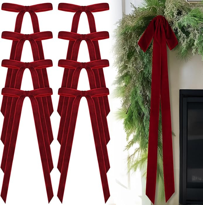 24 Pcs Velvet Bows Christmas Tree Ornaments Vintage Velvet Ribbon Bows for Tree Garland Wreath In... | Amazon (US)