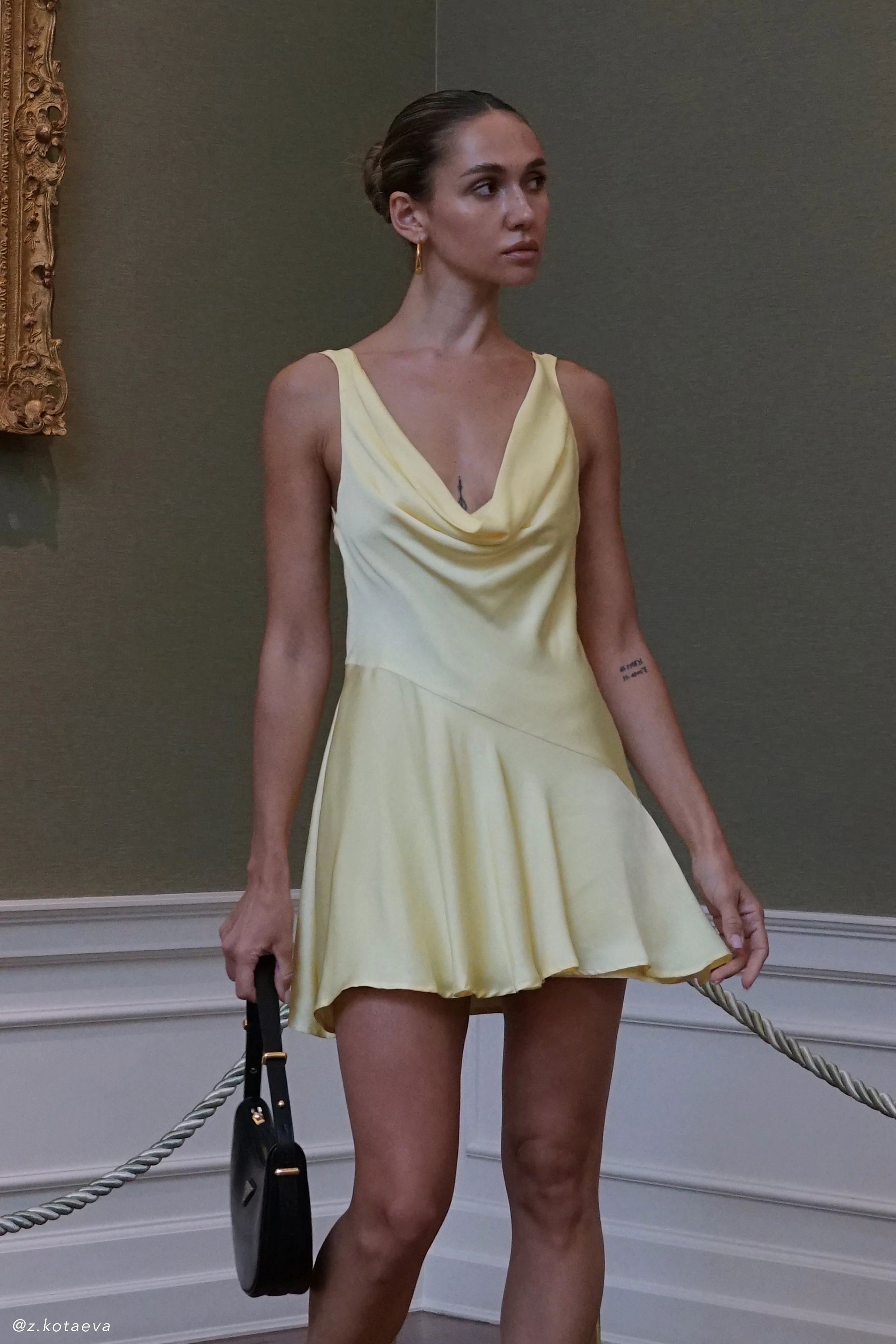 Alyce Satin Cowl Micro Mini Dress - Yellow | MESHKI US