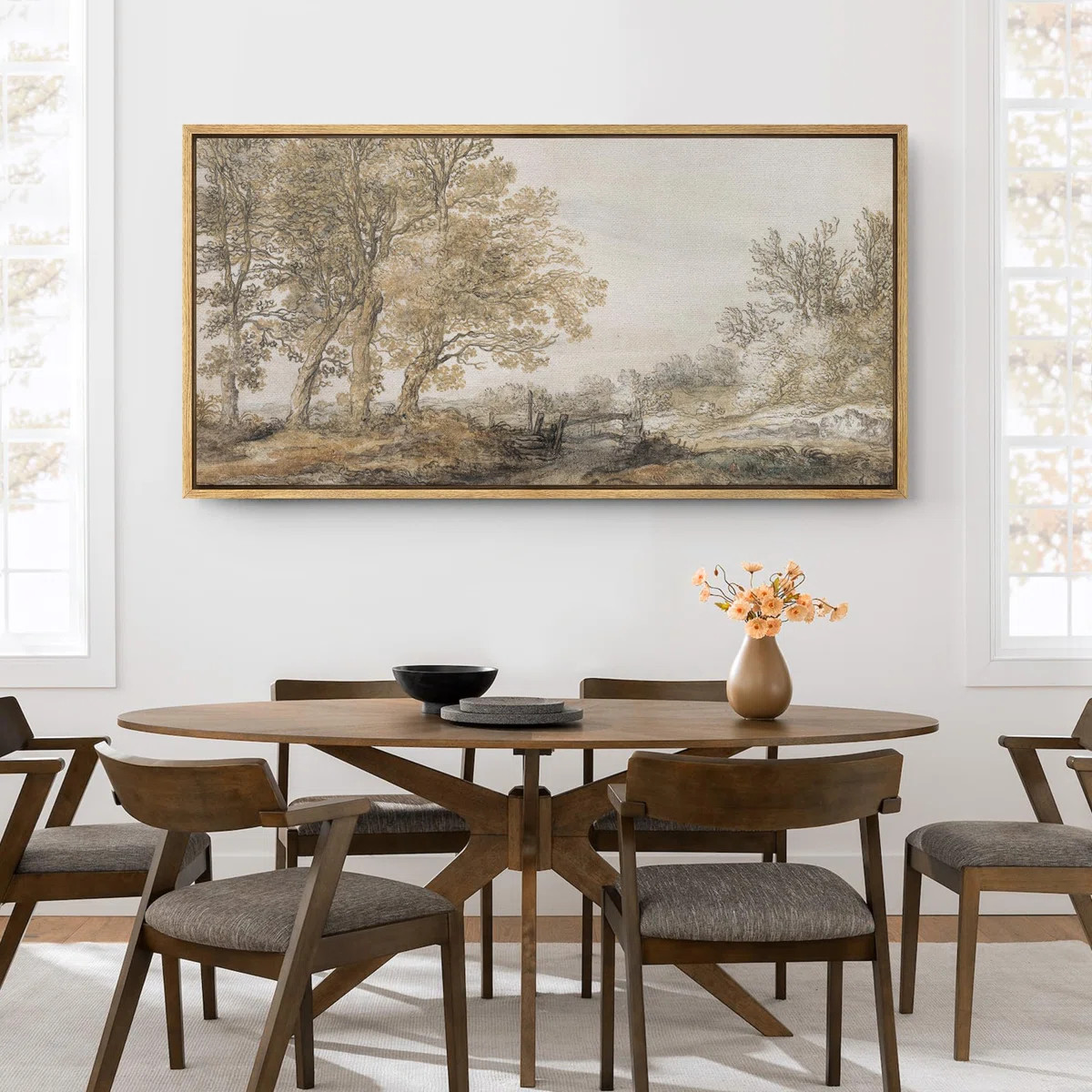 IDEA4WALL Rustic Countryside Classical Forest Sketch Vintage Style Tree Framed On Canvas Print & ... | Wayfair North America