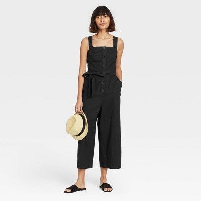 Women&#39;s Sleeveless Button-Front Jumpsuit - A New Day&#8482; Black L | Target