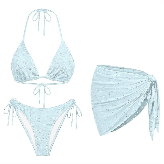 Women 3 Piece Swimsuits - Sexy Triangle Bikini Sets with Cover Up Halter String Tie Side Bathing ... | Amazon (US)