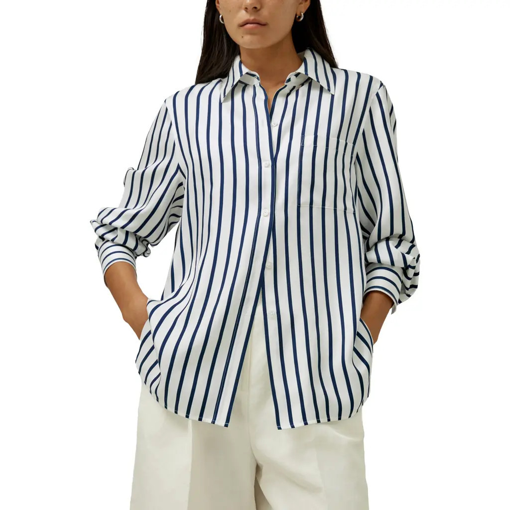 Lilysilk Oversized Palma Stripe Silk Shirt at Nordstrom, Size Medium | Nordstrom