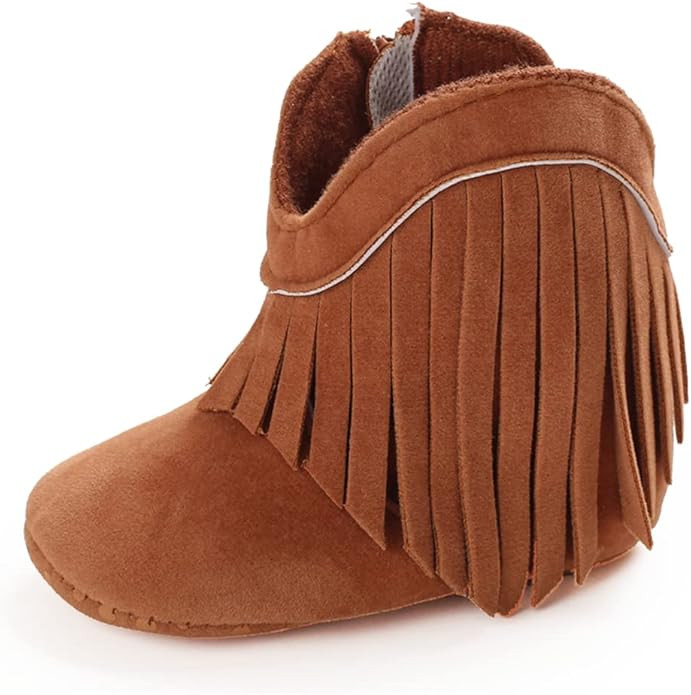 Meckior Baby Girls Cowboy Tassel Boots Side Zipper Moccasins Soft Bottom Non-Slip Toddler Shoe | Amazon (US)