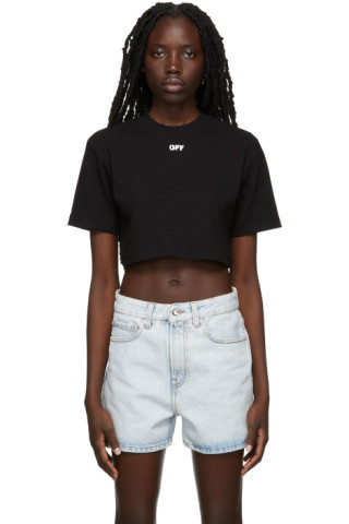 Off-White - Black Stamp Logo Ribbed Crop T-Shirt | SSENSE