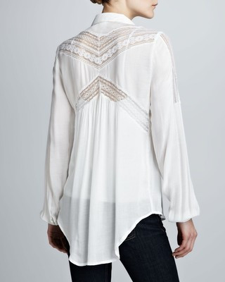Free People "Wild Wind" Lace Inset Button Down Blouse, White - Sml - Excellent!  | eBay | eBay US