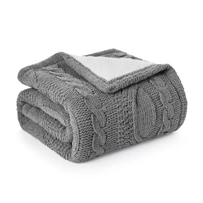 Reversible Chenille Sherpa Throw Blanket Cozy Cable Knit Blanket For Sofa, Couch, And Bed | Wayfair North America