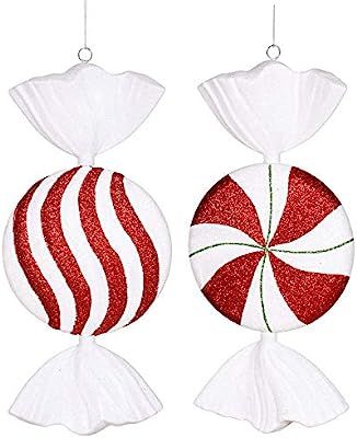 Vickerman Peppermint Candy Flat Round Ornament with Shatterproof Secure Cap in 2 styles assorted/... | Amazon (US)