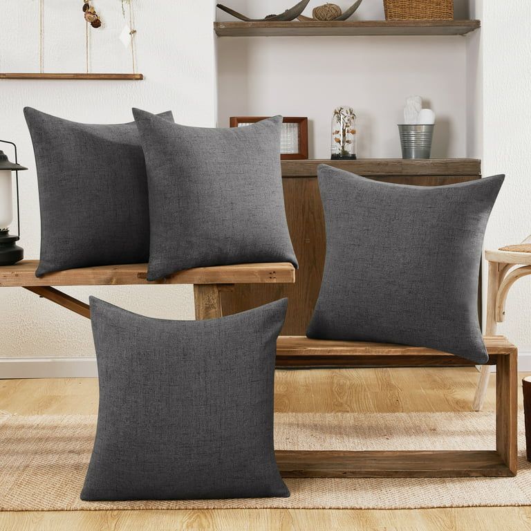Deconovo Pack of 4 Faux Linen Pillow Covers Decorative Square Pillowcase Dark Gray 24x24 inch for... | Walmart (US)